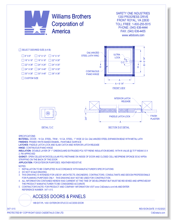 WB EXT-PL 1450: Exterior Stucco Access Door