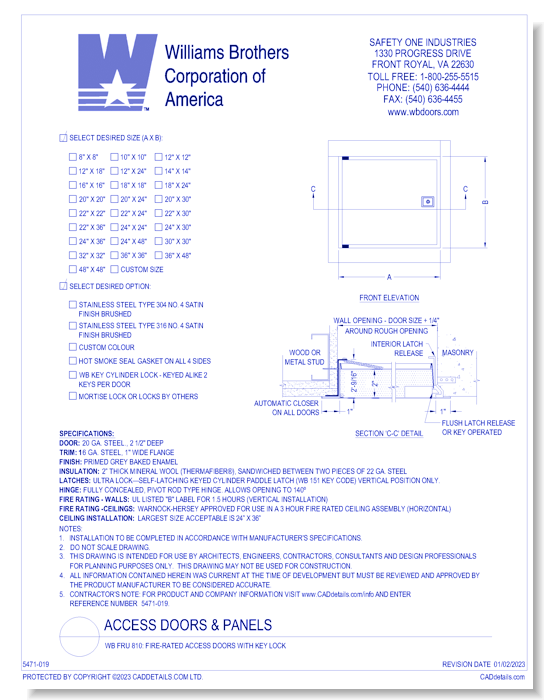 WB FRU 810: Fire-Rated Access Doors with Key Lock