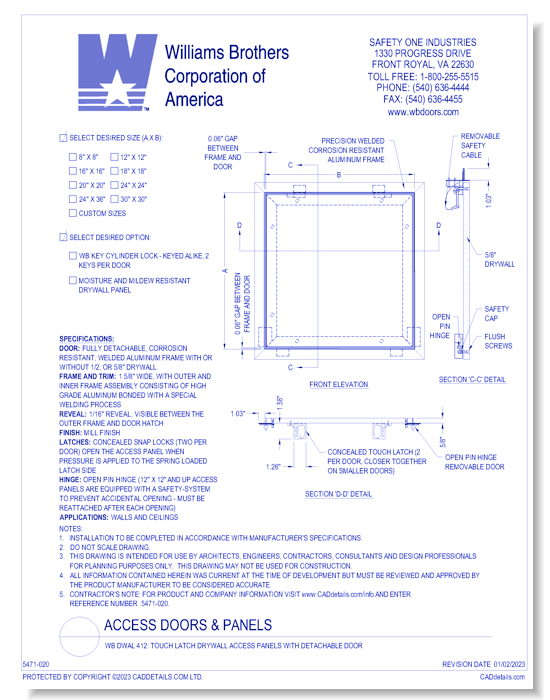 WB DWAL 412: Touch Latch Drywall Access Panels with Detachable Door
