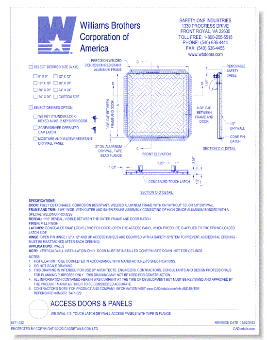 WB DWAL 415: Touch Latch Touch Latch Drywall Access Panels with Tape-in Flange