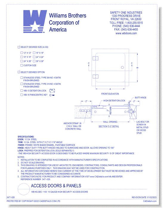 WB HG-SEC 1100: 10 Gauge High Security Access Doors