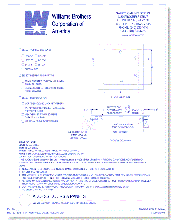 WB MD-SEC 1000: 12 Gauge Medium Security Access Doors