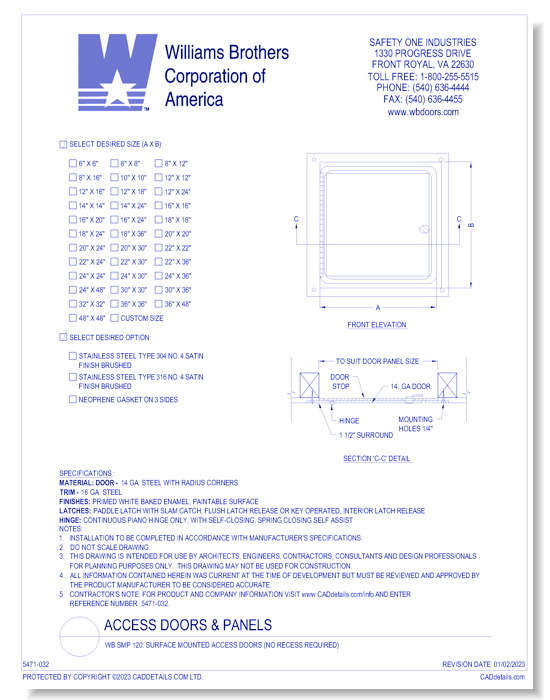 WB SMP 120: Surface Mounted Access Doors (No Recess Required)