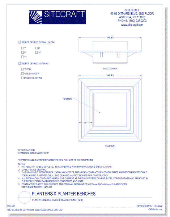 Square Planter Bench (QPB)