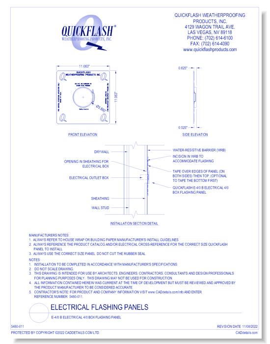 E-4/0 B Electrical 4/0 Box Flashing Panel