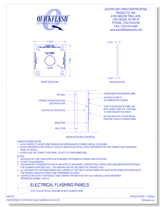 E-PC 3/0 Electrical Pancake 3/0 Box Flashing Panel