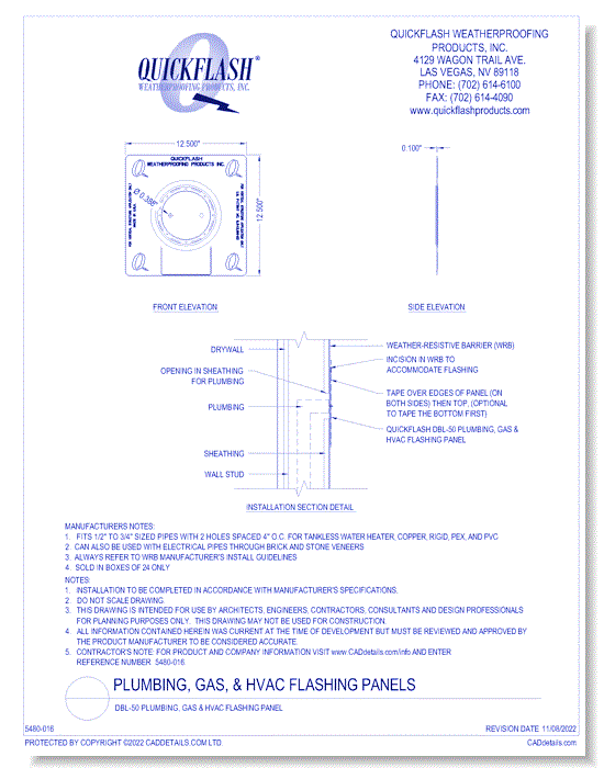 DBL-50 Plumbing, Gas & HVAC Flashing Panel