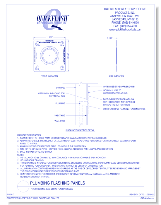 P-25 Plumbing, Gas & HVAC Flashing Panel
