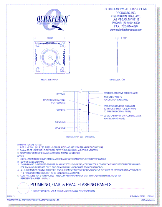 P-150 GW Plumbing, Gas & HVAC Flashing Panel w/ Ground Wire