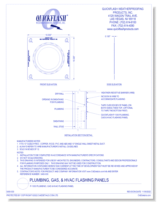 P-1000 Plumbing, Gas & HVAC Flashing Panel