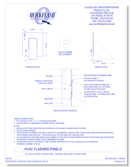 A/C U-B A/C Line Set Flashing Panel - Universal Brick and Cultured Stone