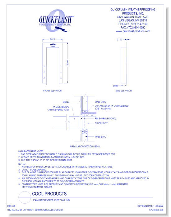 JF4X- Cantilevered Joist Flashing