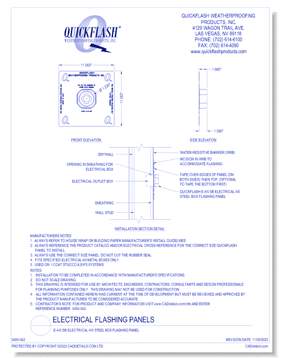 E-4/0 SB Electrical 4/0 Steel Box Flashing Panel