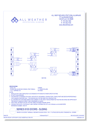 Series 8100 Doors: Thermally Broken Stacking Door - OXX - 3" UltraGlide Rollers, Standard Sill, Screen