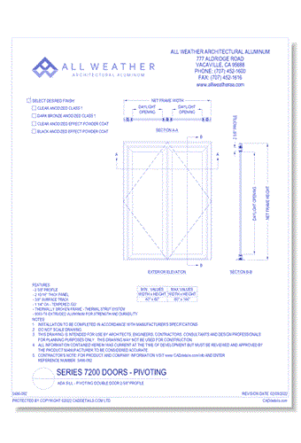 Series 7200 Doors: ADA Sill - Pivoting Double Door 2-5/8" Profile