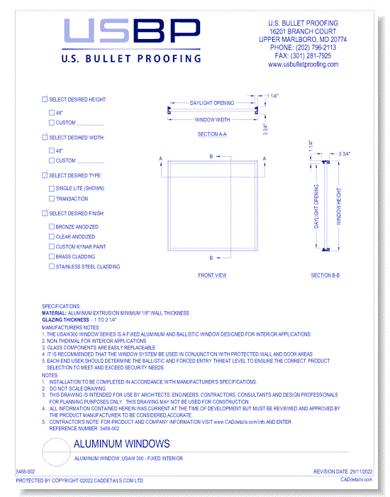 Aluminum Window: USAW 300 - Fixed Interior