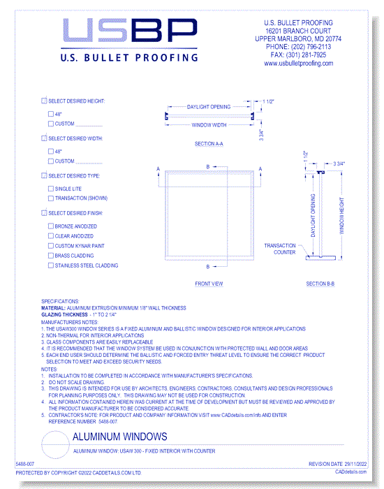 Aluminum Window: USAW 300 - Fixed Interior with Counter