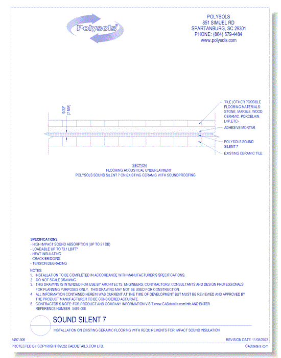 Sound Silent 7 Acoustical Underlayment: Installation on Existing Ceramic Flooring with Requirements for Impact Sound Insulation