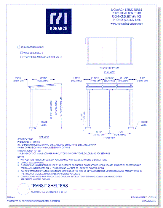 Metro Series Mini Transit Shelter
