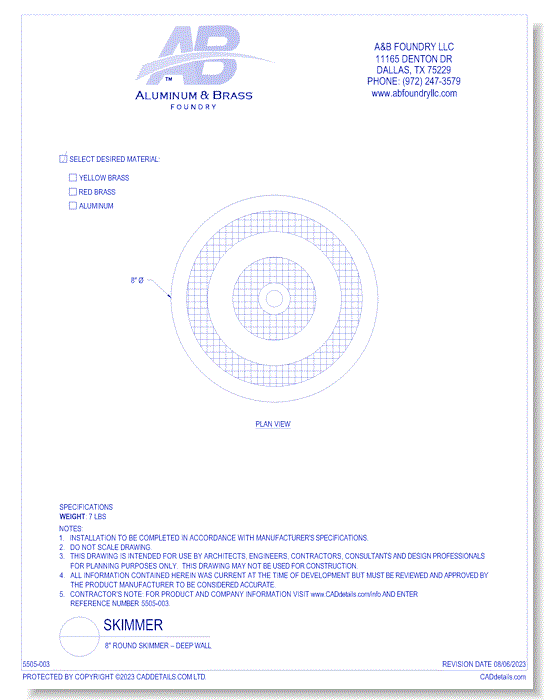 8" Round Skimmer – Deep Wall