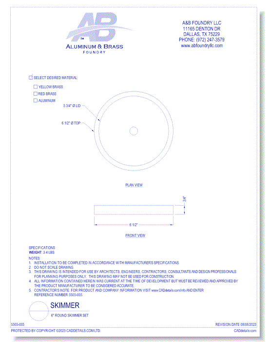 6" Round Skimmer Set