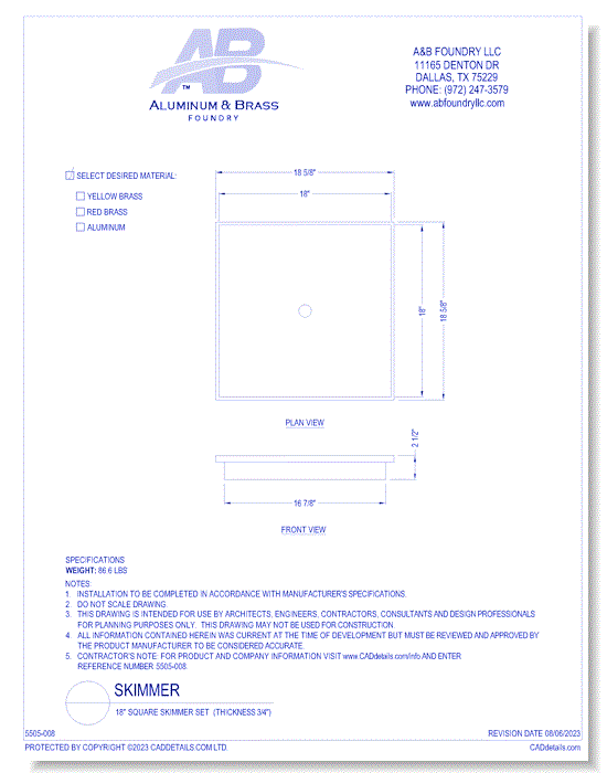 18" Square Skimmer Set (Thickness 3/4")