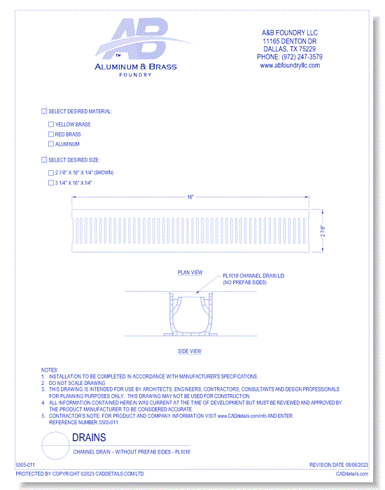Channel Drain – Prefab Sides Not Shown – PL1018
