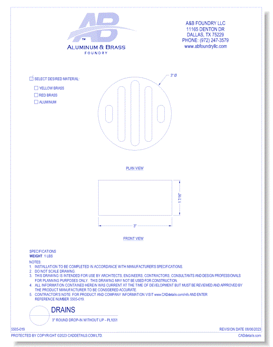 3" Round Drop-In Without Lip – PL1051