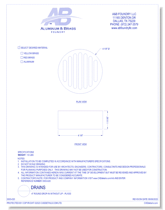 4" Round Drop-In Without Lip – PL1033