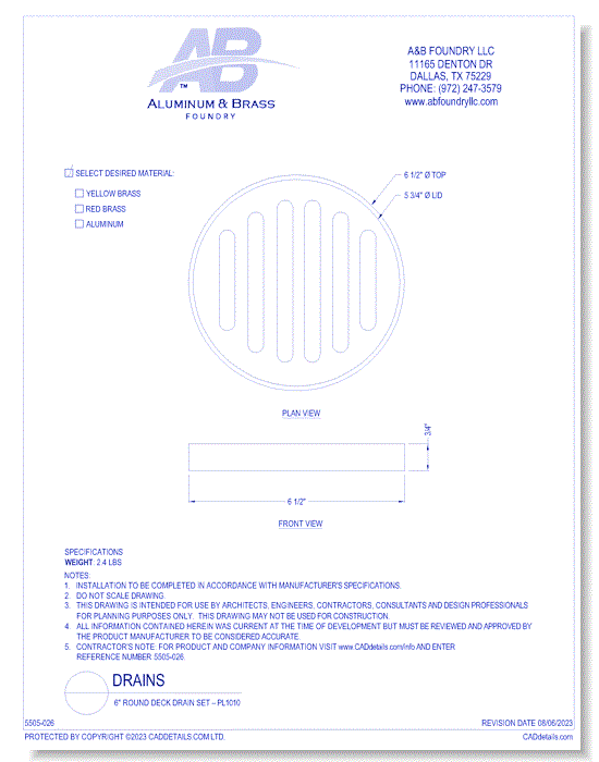 6" Round Deck Drain Set – PL1010