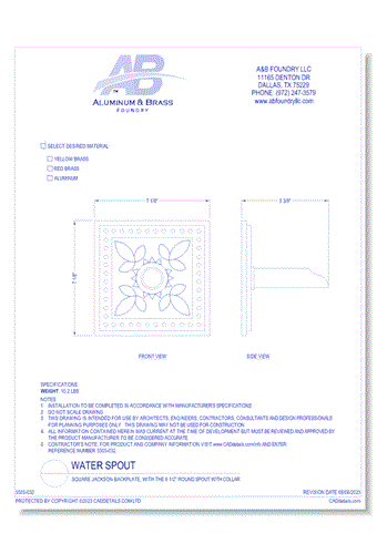 Square Jackson Backplate, With The 6 1/2" Round Spout With Collar