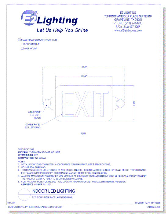 Exit Sign Single Face Lamp Heads EBBU