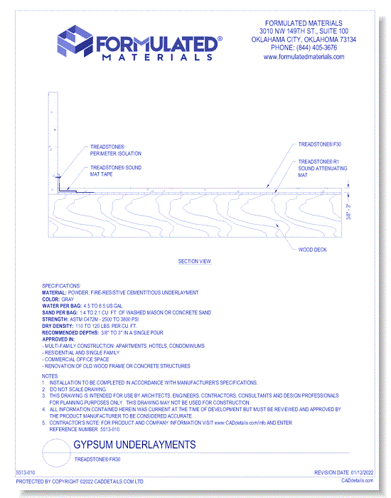 Gypsum Underlayments: Treadstone® FR30