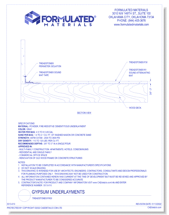Gypsum Underlayments: Treadstone® FR30 