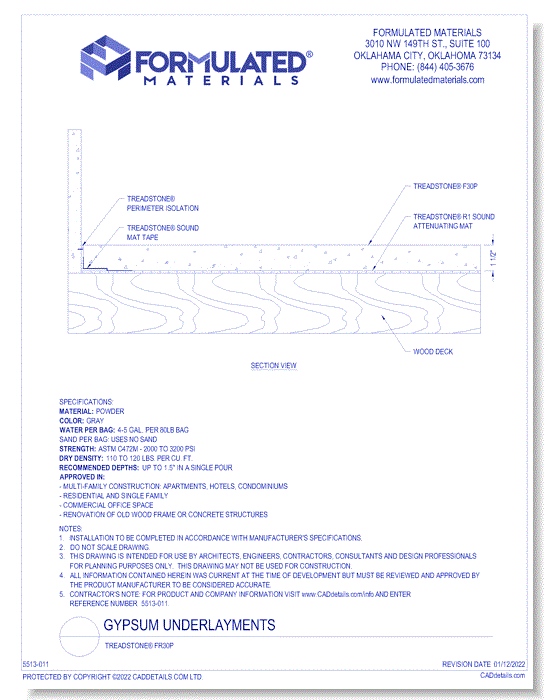 Gypsum Underlayments: Treadstone® FR30P 