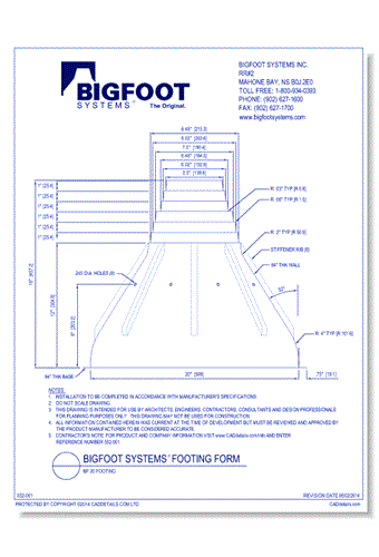 BIGFOOT SYSTEMS® Footing Form:  BF20 Form