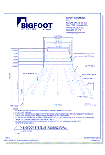 BIGFOOT SYSTEMS® Footing Form:  BF24 Form
