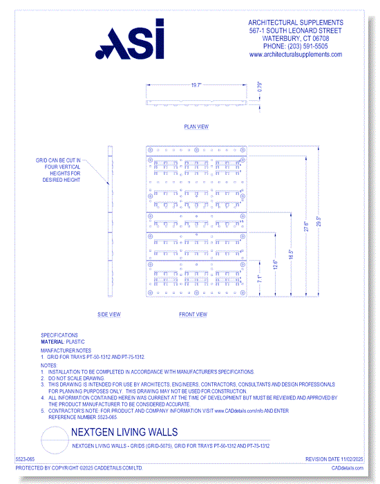 NextGen Living Walls - Grids (GRID-5075), Grid for trays PT-50-1312 and PT-75-1312