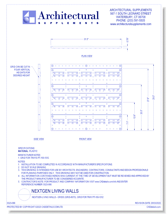 NextGen Living Walls - Grids (GRID-8075), Grid for tray PT-100-1312
