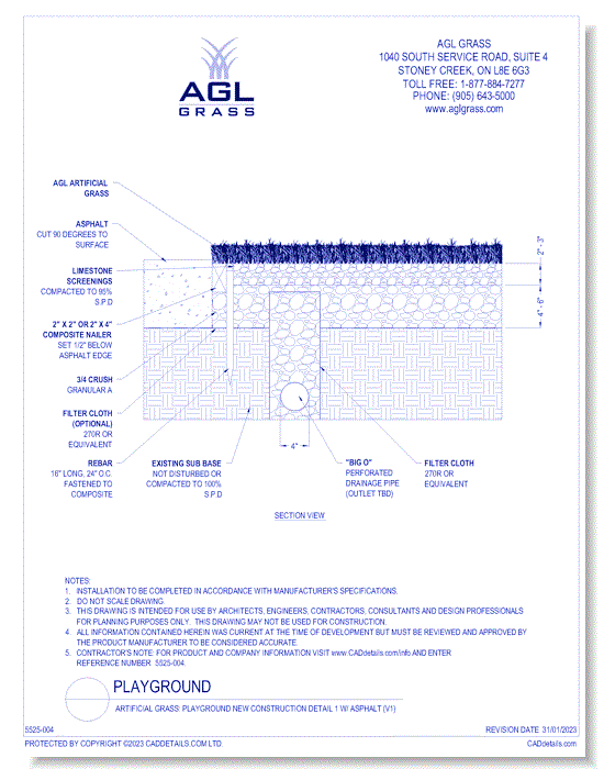 Artificial Grass: Playground New Construction Detail 1 w/ Asphalt (V1)