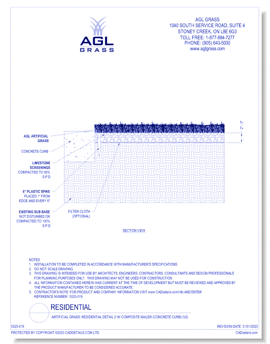 Artificial Grass: Residential Detail 2 w/ Composite Nailer (Concrete Curb) (V2)