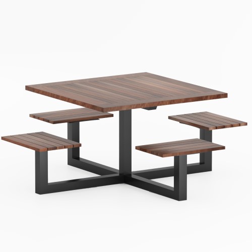 CAD Drawings BIM Models Ipe OutDoor Square Integrated Picnic Table Sets