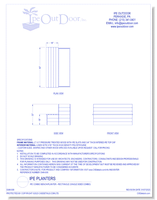 Ipe Combo Bench/Planter - Rectangle (Single Sided Combo)