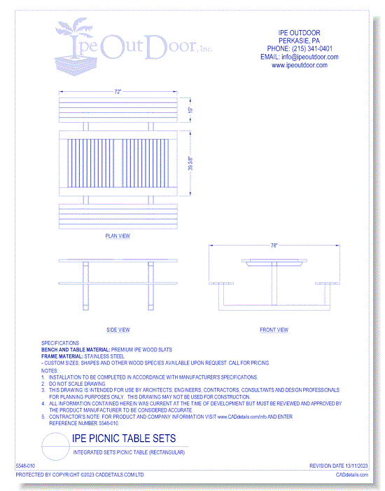 Integrated Sets Picnic Table (Rectangular)