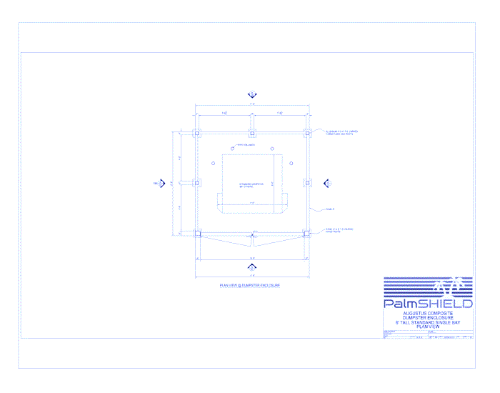 Augustus Composite Single Bay Dumpster Enclosures: 6" Tall Standard Single Bay Plan View