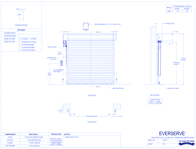 Heavy Duty Stormtite™ Springless Service Doors - EverServe™ Model 620S