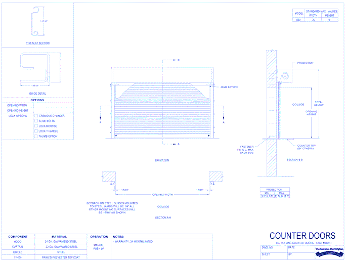 650 - Rolling Counter Doors (Face Mount)