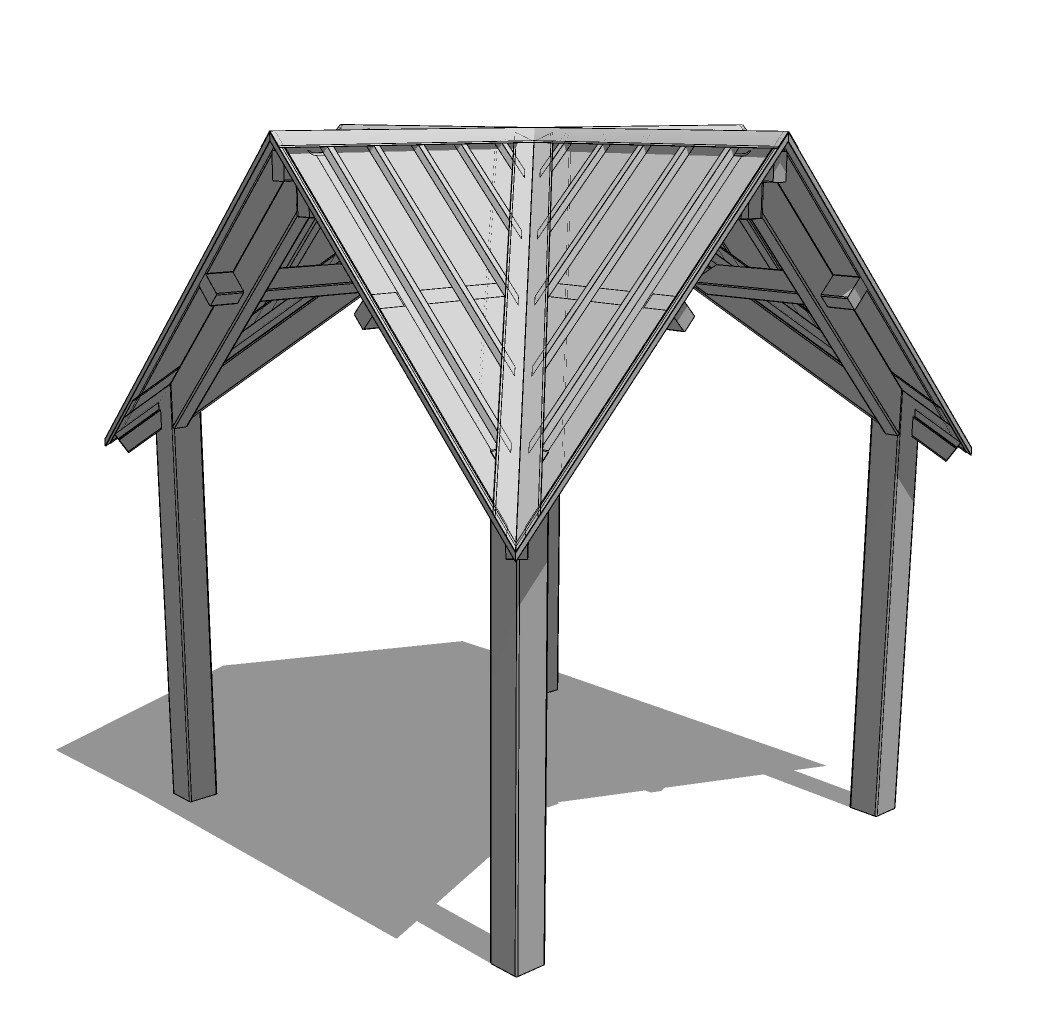 Steel Structure: Crossing – Square Shelter With Intersecting Gable Roofs
