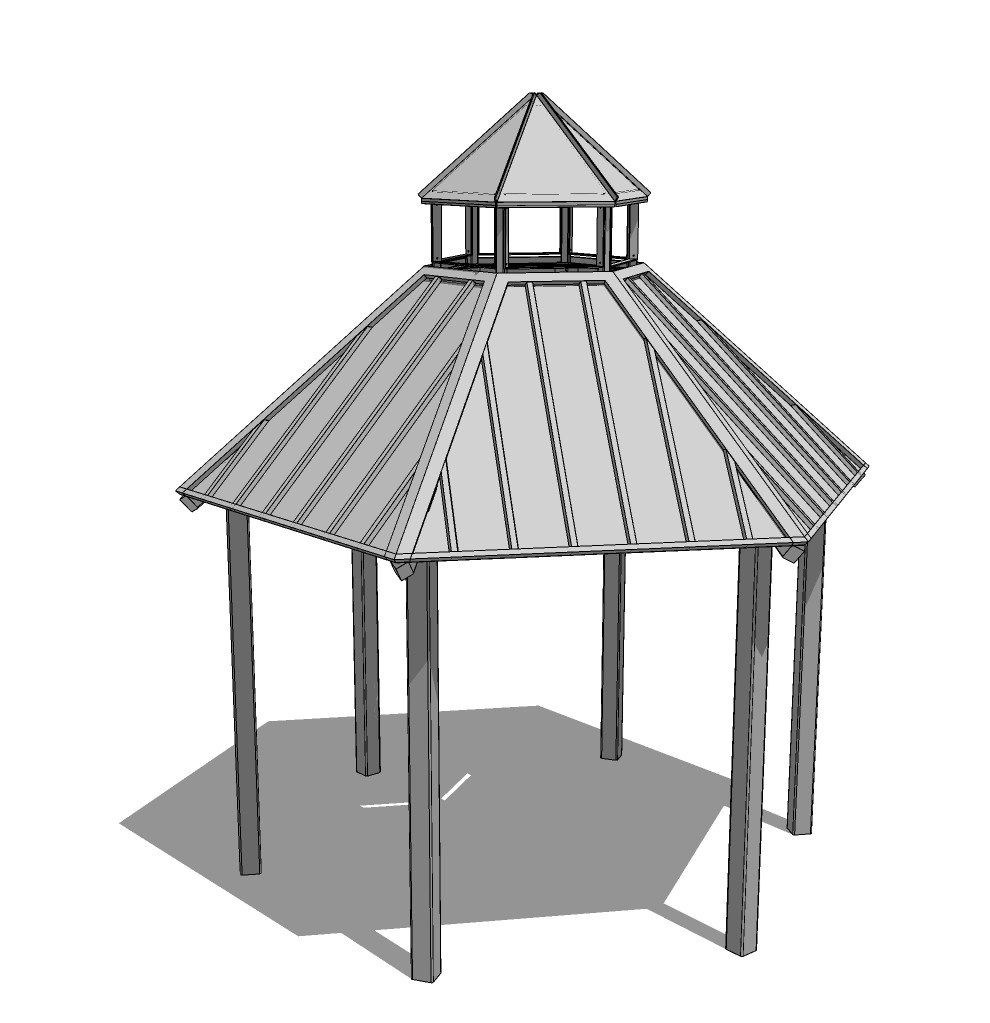 Steel Structure: Oxford – Hexagon, High Pitched, Hip Roof Gazebo, Cupola Included