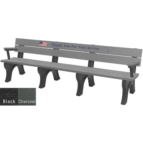 CAD Drawings Polly Products 8' Veterans Bench w/arms, standard engraving & inlay (ASM-VET8BA)